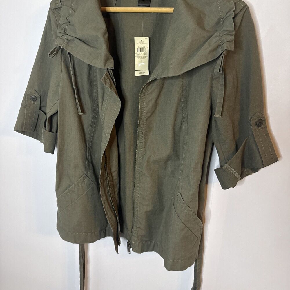 Ann Taylor Utility Jacket Womens 4 Zip Up Belted Army Green Lightweight Classic‎ - Picture 6 of 9